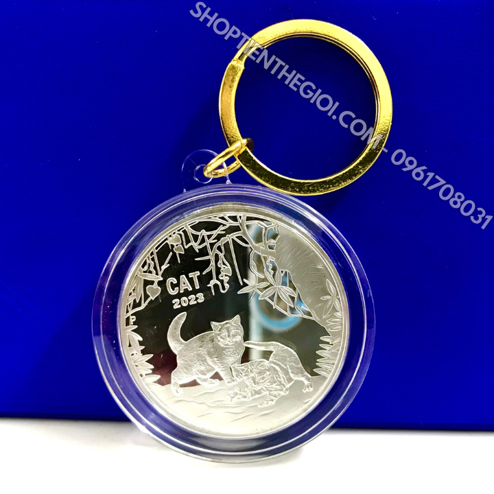 Móc Khóa Xu Úc Hình Con Mèo Bạc 